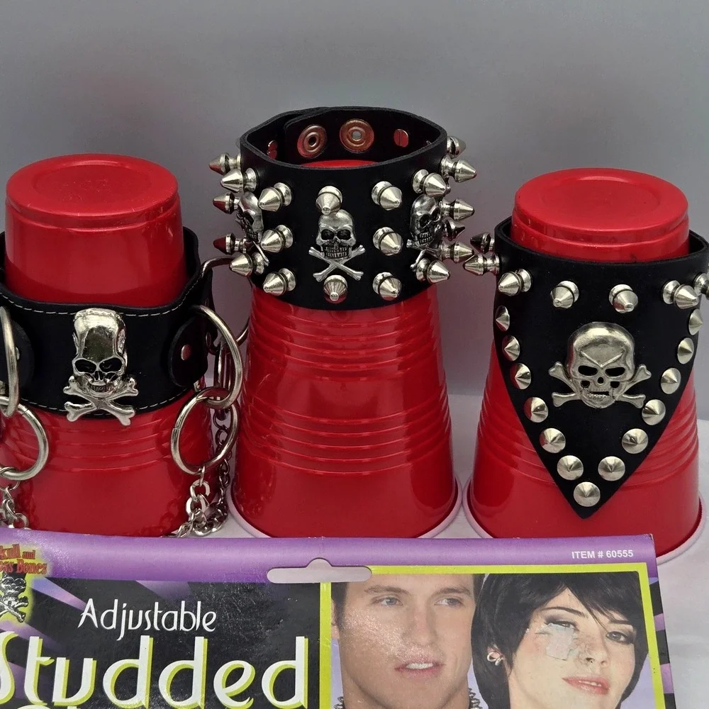 Punk Rock Choker & Bracelets Jewelry Lot Gothic Studded Skull & Bones Halloween
